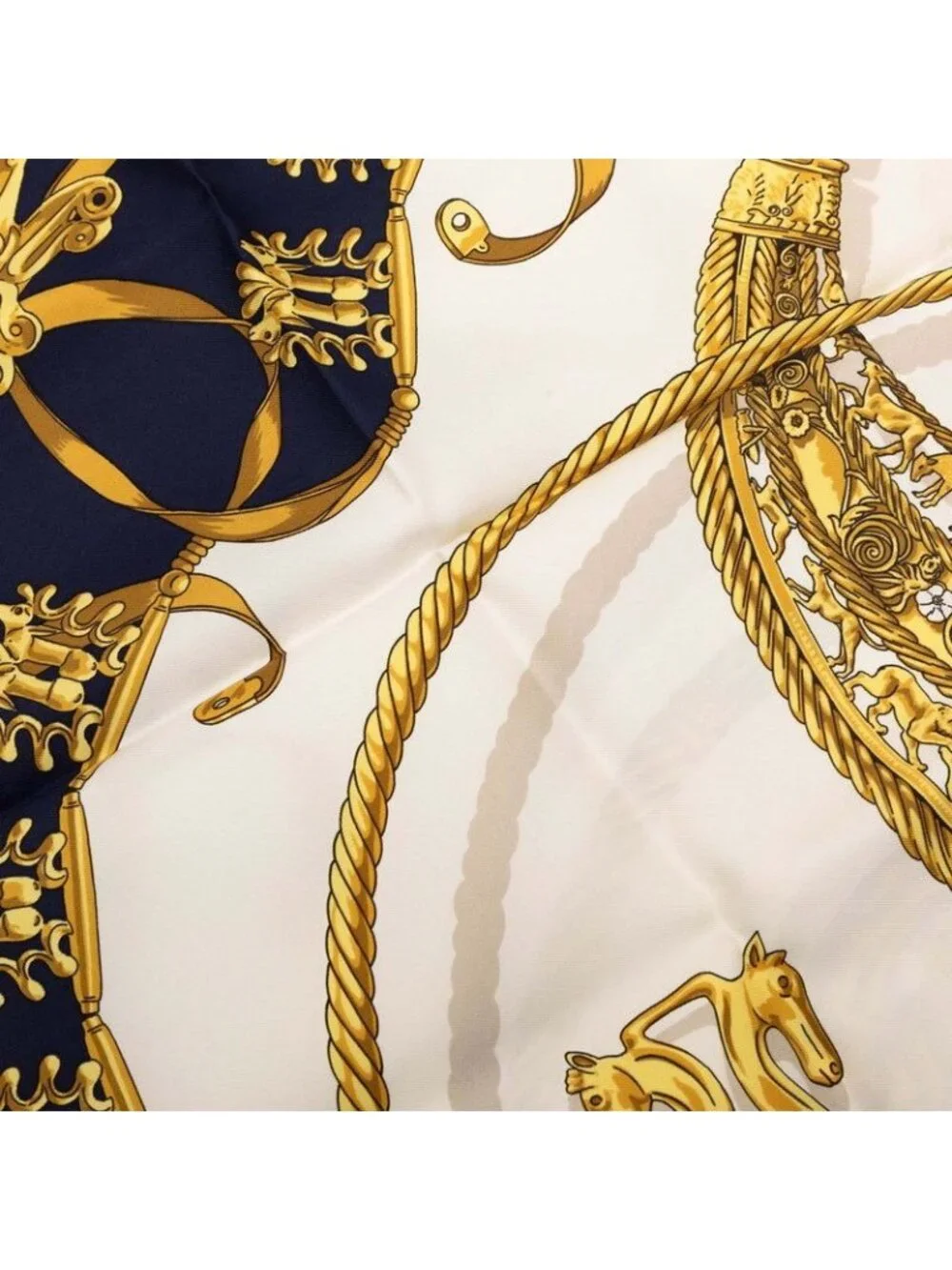 Hermes Carre 90 les Cavaliers D'or Yellow Golden Knight Scarf Navy Multicolor - Picture 5 of 8